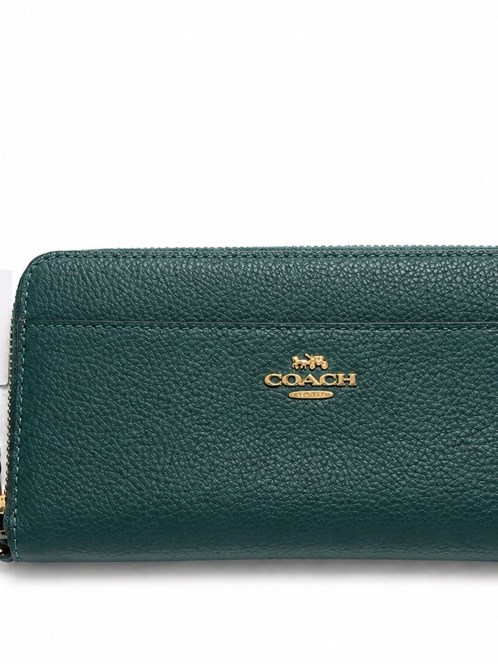 NWT Coach Pebbled Zip Wallet in Forest Green with Gold Hardware Retail $278.00